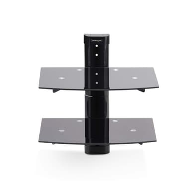 StarTech.com Dual Floating Wall-Mounted AV Shelves, Adjustable Height Shelf For Under TV, Organize A/V Equipment On Black Tempered Glass Shelves view 3