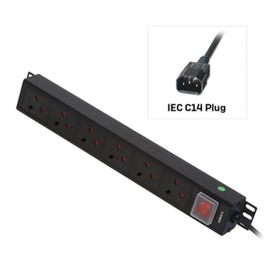Lindy 6 Way UK Mains Sockets, Vertical PDU with IEC Mains Cable view 1