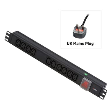 Lindy 1U 10 Way IEC Sockets, Horizontal PDU with UK Mains Plug view 1