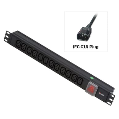 Lindy 1U 12 Way IEC Sockets, Horizontal PDU with IEC Mains Cable view 1