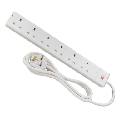 Lindy 2m 6-Way UK Mains Power Extension, White view 1
