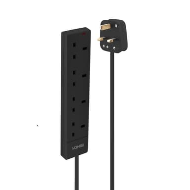 Lindy 2m 4-Way UK Mains Power Extension, Black view 1