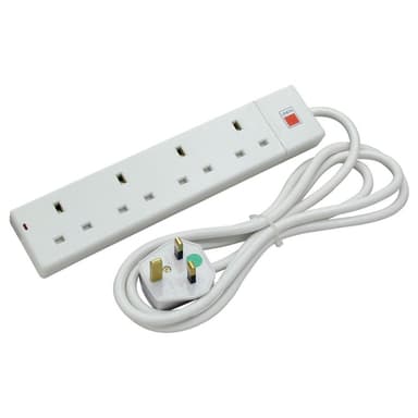 Lindy 5m 4-Way UK Mains Power Extension, White view 1
