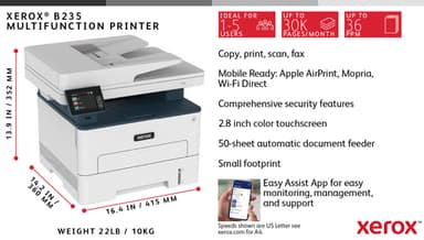 Xerox B235 A4 34ppm Wireless Duplex Copy/Print/Scan/Fax PS3 PCL5e/6 ADF 2 Trays Total 251 Sheets UK view 7