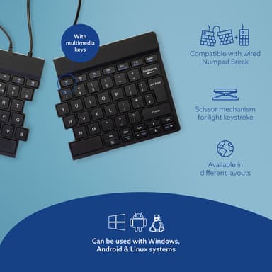 R-Go Tools Ergonomic keyboard R-Go Split Break v2 with break software, ergonomic split keyboard, QWERTY (UK), Wired, black view 12