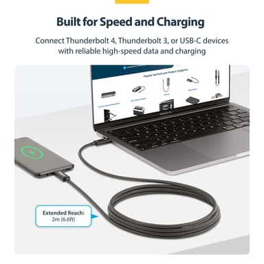 StarTech.com 6.6ft (2m) Active Thunderbolt 4 Cable, 40Gbps, 100W Power Delivery, 4K/8K Video, Intel-Certified Thunderbolt Cable - Compatible w/ USB4/Thunderbolt 4/ USB 3.2/ USB Type-C/DisplayPort/Thunderbolt 3 view 13