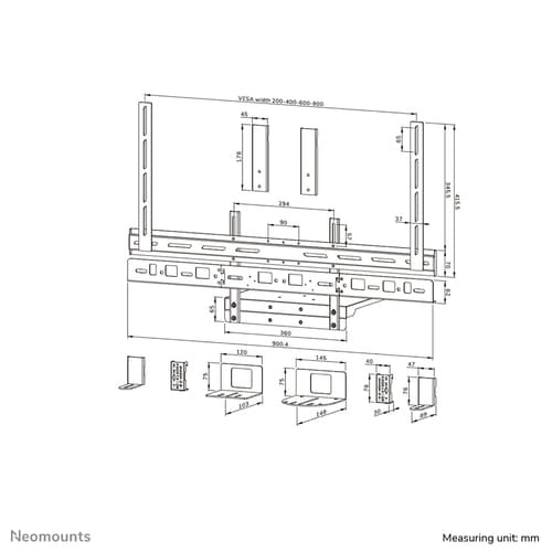Neomounts AV60-500BL Videobar and laptop shelf kit 43-110" - VESA - max 8 kg - universal