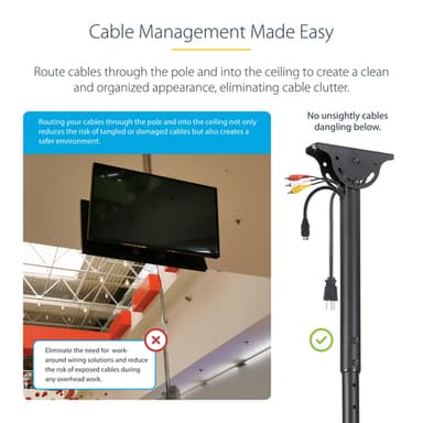 StarTech.com Dual TV Ceiling Mount - Back-to-Back Heavy Duty Hanging Dual Screen Mount with Adjustable Telescopic Pole - Tilt/Swivel/Rotate - VESA Bracket for 32”-75" Displays view 11