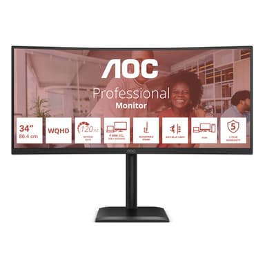 AOC E4 CU34E4CV computer monitor 86.4 cm (34") 3440 x 1440 pixels UltraWide Quad HD LCD Black view 2