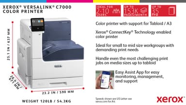 Xerox VersaLink C7000 A3 35/35 ppm Duplex Printer Adobe PS3 PCL5e/6 2 Trays Total 620 sheets view 25