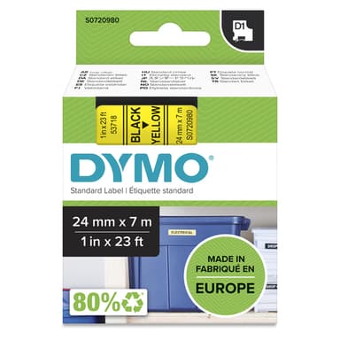 DYMO Authentic D1 Labels | 24mm x 7m Roll | Black Print on Yellow | Self-Adhesive Labels for LabelManager Label Printers view 1