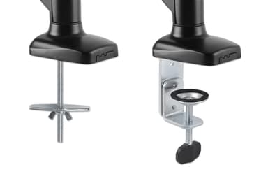 Manhattan Dual Desk Mount for TV & Monitors (Full Motion Spring), For screens 10" to 27", C-Clamp or Grommet Assembly,VESA compatibility: 75x75 and 100x100mm -check the dimensions of the four mounting holes on back of screen to ensure it fits,Max 9kg (each),Bracket view 6