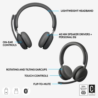 Logitech Zone Wireless 2 Headset Head-band Office/Call center USB Type-C Bluetooth Graphite view 11