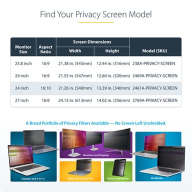 StarTech.com 24-inch 16:10 Computer Monitor Privacy Screen, Hanging Acrylic Filter, Quick-Install Security Shield, Monitor Screen Protector, +/- 30 Deg. View, Glossy - TAA view 12
