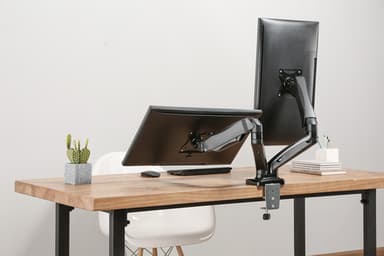 Manhattan Dual Desk Mount for TV & Monitors (Full Motion Spring), For screens 10" to 27", C-Clamp or Grommet Assembly,VESA compatibility: 75x75 and 100x100mm -check the dimensions of the four mounting holes on back of screen to ensure it fits,Max 9kg (each),Bracket view 12