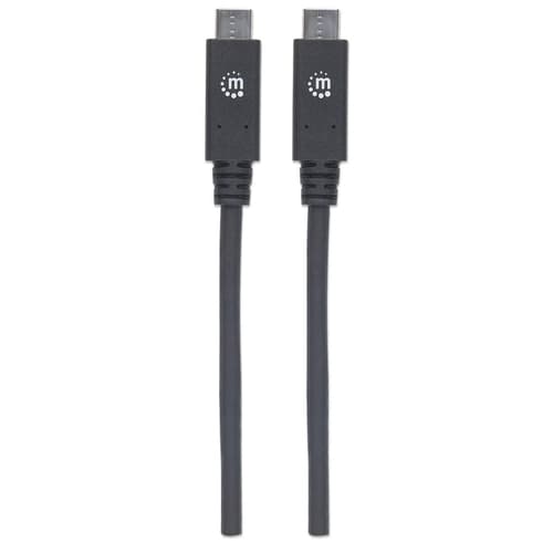 Manhattan USB-C to USB-C Cable, 1m, Male to Male, Black, 10 Gbps (USB 3.2 Gen2 aka USB 3.1), 5A (super fast charging), SuperSpeed+ USB, Lifetime Warranty, Equivalent to USB31C5C1M