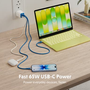Targus HyperJuice Flex 65W GaN Laptop, Smartphone, Headset, Portable gaming console Blue, White AC Indoor view 2