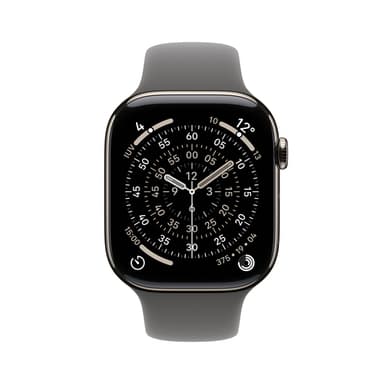Apple Watch Series 11 GPS + Cellular 42mm Natural Titanium Case with Stone Grey Sport Band - M/L view 2