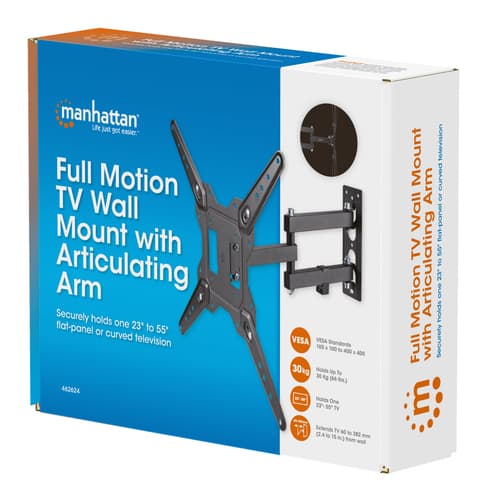 Manhattan Wall Mount for TV & Monitors (Full Motion), For screens 32" to 55", VESA compatibility: all between 100x100mm to 400x400mm - check the dimensions of the four mounting holes on back of screen to ensure it fits, Max 30kg, Black, Bracket