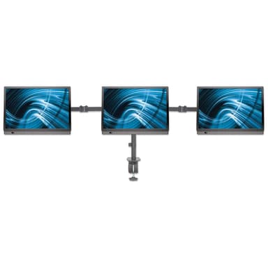 Manhattan Triple Desk Mount for TV & Monitors, For screens: 10" to 27", Clamp Assembly, VESA compatibility: 75x75 and 100x100mm - check the dimensions of the four mounting holes on back of screen to ensure it fits, Max 7kg (each), Black, Bracket, Lifetime Warranty view 5
