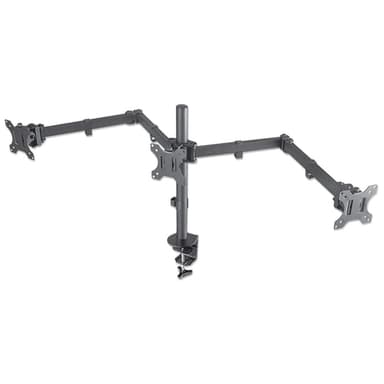Manhattan Triple Desk Mount for TV & Monitors, For screens: 10" to 27", Clamp Assembly, VESA compatibility: 75x75 and 100x100mm - check the dimensions of the four mounting holes on back of screen to ensure it fits, Max 7kg (each), Black, Bracket, Lifetime Warranty view 1