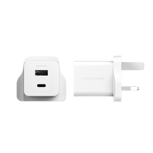 PanzerGlass empower™ by ® Turbo 35W Charger incl. USB-C + USB-A | UK Plug| Silver White