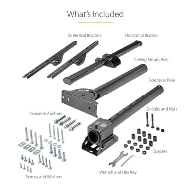StarTech.com TV Ceiling Mount - Full-Motion Universal Hanging Single Screen Mount with Adjustable Telescopic Short Pole - Tilt / Swivel - VESA Bracket for 32”-75" Displays view 15