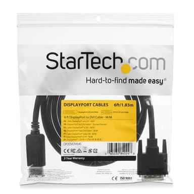 StarTech.com 6ft (1.8m) DisplayPort to DVI Cable, DisplayPort to DVI Adapter Cable, Passive DP to DVI-D Video Converter, 1080p - Replacement for DP2DVIMM6 view 6