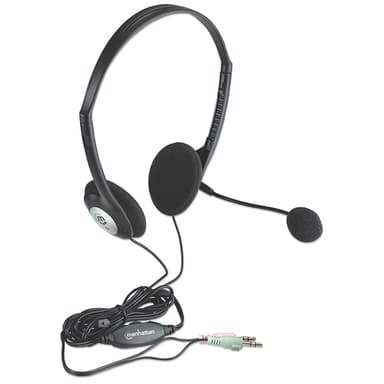 Manhattan Stereo On-Ear Headset (3.5mm), Microphone Boom, In-Line Volume Control, Foam Earpads, Standard 2x 3.5mm stereo jack/plug for audio/mic use, cable 2m, Black, Three Year Warranty view 2