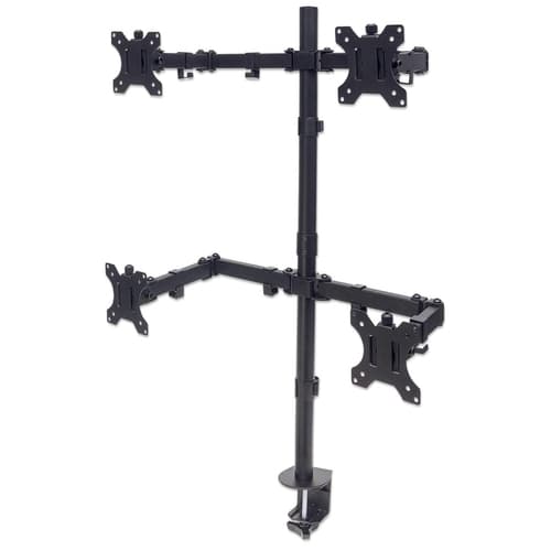 Manhattan Quad Desk Mount for TV & Monitors, For screens 10" to 27", Stand or Clamp Assembly, VESA compatibility: 75x75 and 100x100mm - check the dimensions of the four mounting holes on back of screen to ensure it fits, Max 8kg (each), Black, Bracket