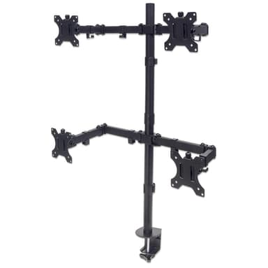 Manhattan Quad Desk Mount for TV & Monitors, For screens 10" to 27", Stand or Clamp Assembly, VESA compatibility: 75x75 and 100x100mm - check the dimensions of the four mounting holes on back of screen to ensure it fits, Max 8kg (each), Black, Bracket view 1