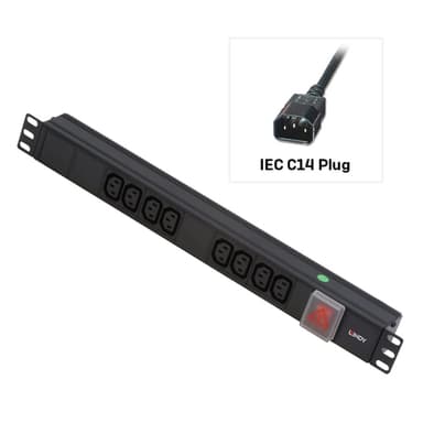 Lindy 1U 8 Way IEC Sockets, Horizontal PDU with 3m IEC Mains Cable view 1