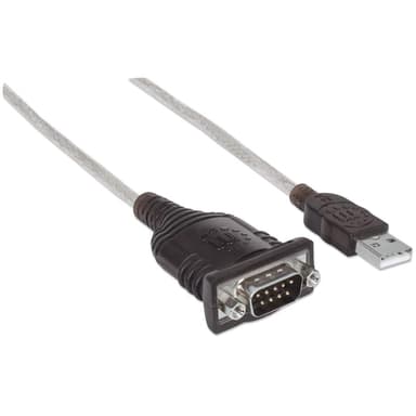 Manhattan USB-A to Serial Converter cable, 45cm, Male to Male, Serial/RS232/COM/DB9, Prolific PL-2303RA Chip, Black/Silver cable, Three Year Warranty, Equivalent to ICUSB232V2. view 2