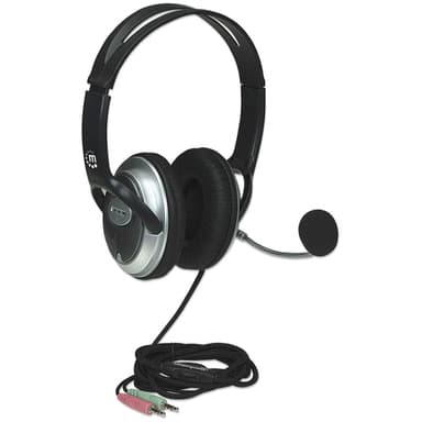 Manhattan Stereo Over-Ear Headset (3.5mm), Microphone Boom (padded), Adjustable Steel Headband, In-Line Volume Control, Ear Cushions, Std 2x 3.5mm stereo jack/plug for audio/mic use, cable 2.5m, 3 Year Warranty — 175555 view 2