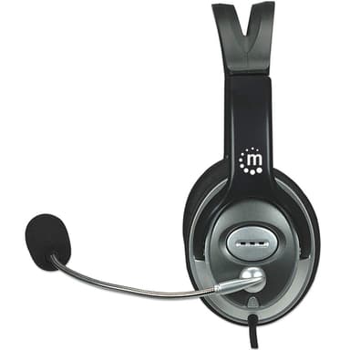 Manhattan Stereo Over-Ear Headset (3.5mm), Microphone Boom (padded), Adjustable Steel Headband, In-Line Volume Control, Ear Cushions, Std 2x 3.5mm stereo jack/plug for audio/mic use, cable 2.5m, 3 Year Warranty — 175555 view 3