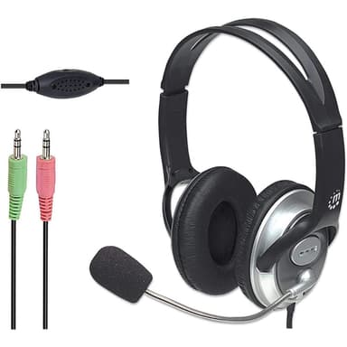 Manhattan Stereo Over-Ear Headset (3.5mm), Microphone Boom (padded), Adjustable Steel Headband, In-Line Volume Control, Ear Cushions, Std 2x 3.5mm stereo jack/plug for audio/mic use, cable 2.5m, 3 Year Warranty — 175555 view 4