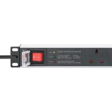 Intellinet 19" 1U PDU 6-way UK, With switch and Surge Protection, Rackmount, Power Distribution Unit, UK 3-pin outlets, 3m power cord, output view 5