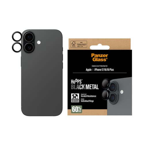 PanzerGlass ® Hoops® Camera Lens Protector Black iPhone 17 | iPhone 16 | 16 Plus Clear screen protector Apple 1 pc(s)
