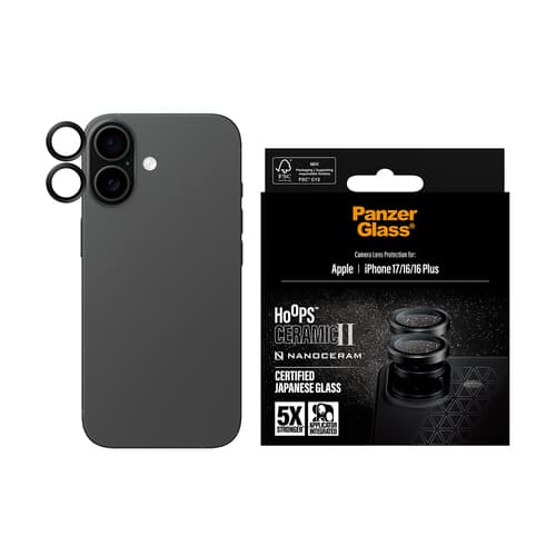PanzerGlass ® Hoops® Ceramic II Camera Lens Protector iPhone 17 | iPhone 16 | 16 Plus Clear screen protector Apple 1 pc(s)