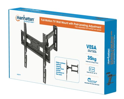 Manhattan Wall Mount for TV & Monitors (Full Motion), For screens 32" to 55", VESA compatibility: all between 100x100mm to 400x400mm - check the dimensions of the four mounting holes on back of screen to ensure it fits, Max 35kg, Black, Bracket