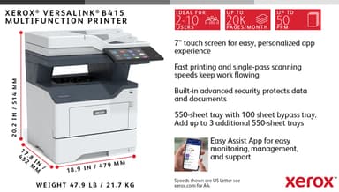Xerox VersaLink B415 A4 47ppm Duplex Copy/Print/Scan/Fax PS3 PCL5e/6 2 Trays Total 650 Sheets view 19