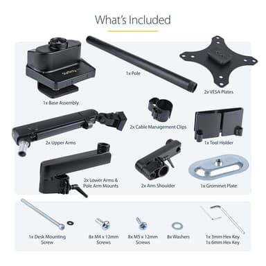 StarTech.com Desk Mount Dual Monitor Arm, Full Motion Monitor Mount for 2x VESA Displays up to 32" (17.6lb/8kg), Height Adjustable, Clamp/Grommet Mount, Mechanical Spring view 20