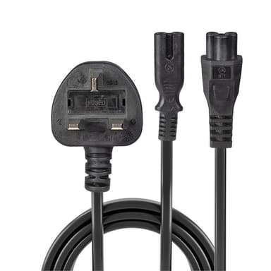 Lindy 2.5m UK 3 Pin Plug to IEC C5 & IEC C7 Splitter Extension Cable, Black view 2