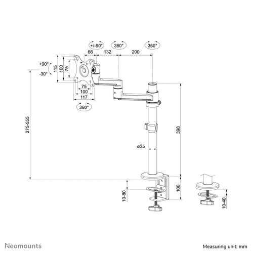 Neomounts DS60-425BL1 Monitor arm 17-27" - space saving