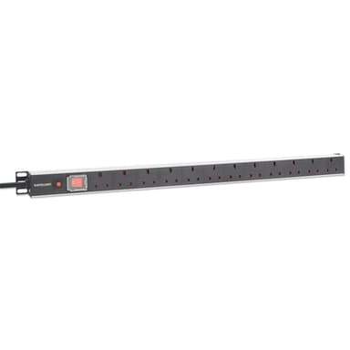 Intellinet 19" 1U PDU 12-way UK, Vertical type, With switch and overload protection, Rackmount, Power Distribution Unit, UK 3-pin outlets, 1.8m power cord, output view 3