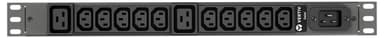 Vertiv Geist rPDU, basic, 1U, input C20 230V 16A, outputs (10)C13 | (2)C19 power distribution unit (PDU) 12 AC outlet(s) Black view 1