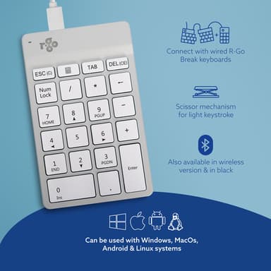R-Go Tools Numeric keypad R-Go Numpad Break, ergonomic numeric keypad with break software, wired, white view 7