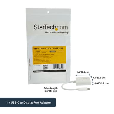 StarTech.com USB C to DisplayPort Adapter - 4K 60Hz/8K 30Hz - USB Type-C to DP 1.4 HBR2 Adapter Dongle - Compact USB-C (DP Alt Mode) Monitor Video Converter - Thunderbolt 3 Compatible - White view 8