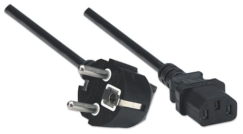 Manhattan Mains Power Cord/Cable, Euro 2-pin plug (CEE 7/4 Schuko) to C13 Female (kettle lead), 1.8m, 16A, Black, Lifetime Warranty