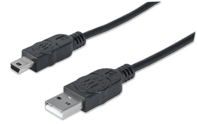 Manhattan USB-A to Mini-USB Cable, 1.8m, Male to Male, Black, 480 Mbps (USB 2.0), Hi-Speed USB, Lifetime Warranty, Equivalent to USB2HABM2M (except 20cm shorter) view 1